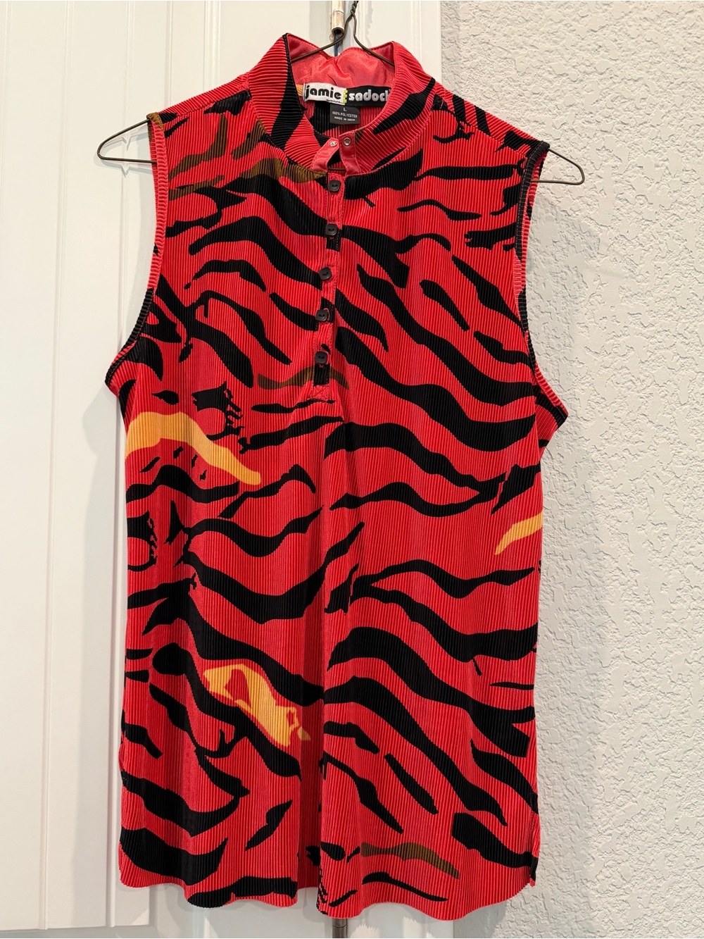 Jamie Sadock Red & Black Zebra Sleeveless Polo
